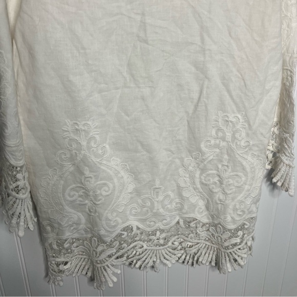 etcetera blouse Size 4 White Sheer Lace Trim Linen Blend Top Breathable - Picture 9 of 9